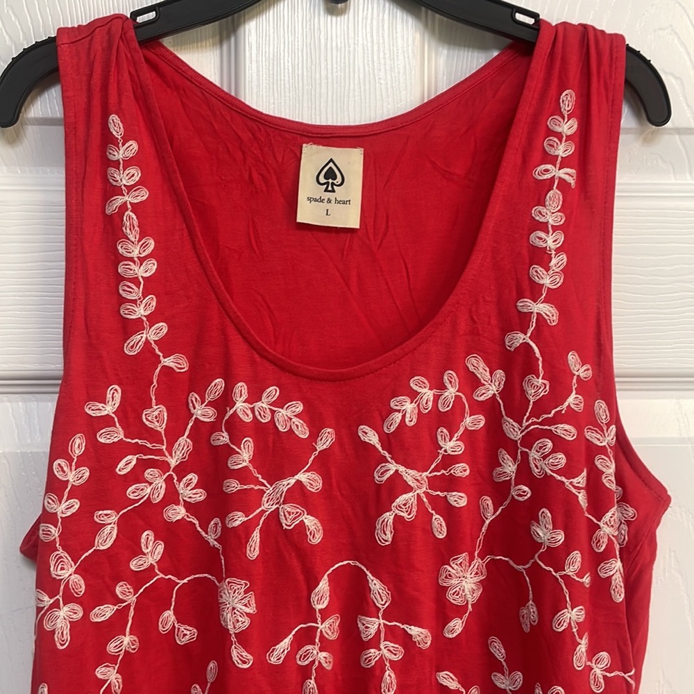 Spade & Heart Coral Red Embroidered Tank Top